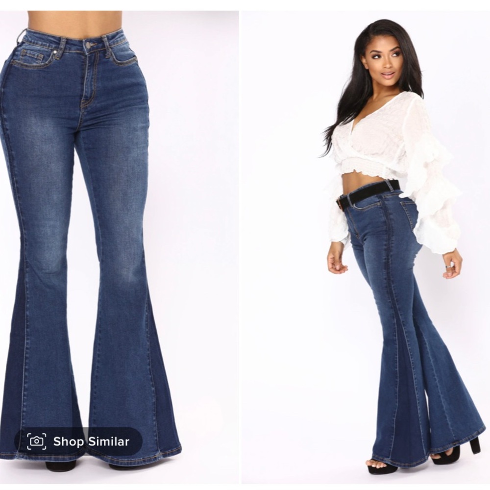 Fashion Nova Stay Groovin’ Bell Bottom Jeans: Dark Denim, Size 2X
